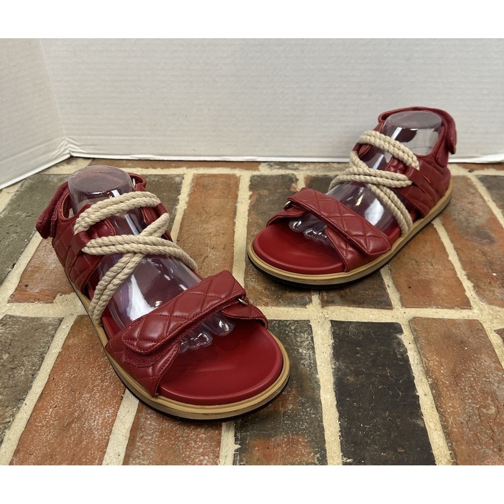 ALOHAS Braided Rope Leather Sandals Red Quilted Hook Loop Women's US 10 EU 41